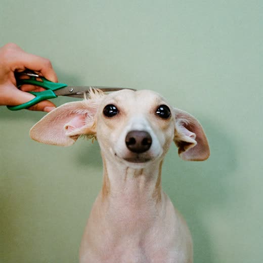 Scissor work around a small dog's ear
